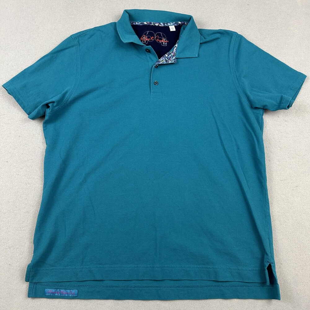 Robert Graham Polo Shirt Men 2XL Blue Solid Cotton Knit Skull Classic Fit XXL